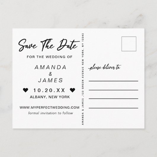 Elegant Vertical Typography Wedding Save the Date Aankondigingskaart (Achterkant)