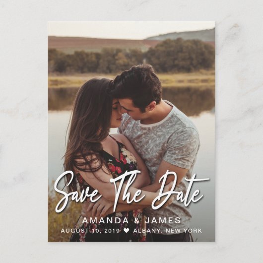 Elegant Vertical Typography Wedding Save the Date Aankondigingskaart (Voorkant)
