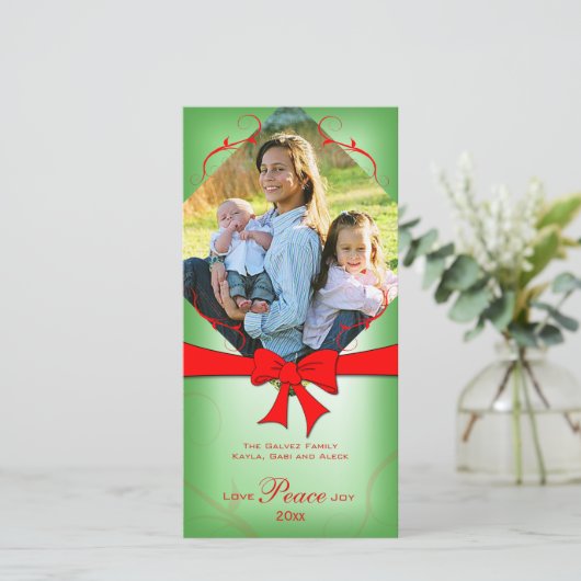 Elegant Vervaagd Groen Rood Lint Liefde Vrede Vreu Feestdagenkaart (Staand voorkant)