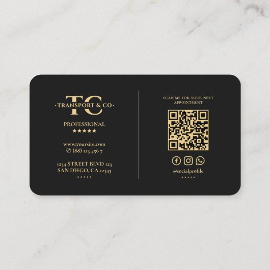 Elegant vervoer autobedrijf Black Modern Visitekaartje (Achterkant)