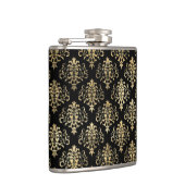 Elegant vervormd Gold Damask-patroon op zwart Heupfles (Rechts)