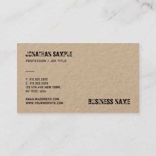 Elegant vervormde tekst Real Kraft Paper Sjabloon Visitekaartje (Achterkant)