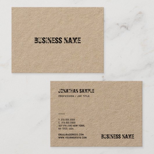 Elegant vervormde tekst Real Kraft Paper Sjabloon Visitekaartje (Voorkant / Achterkant)