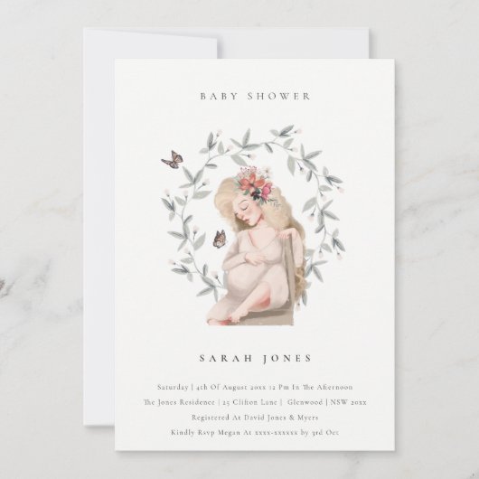 Elegant verwachttant Women Foliage Baby shower inv Bedankkaart (Voorkant)