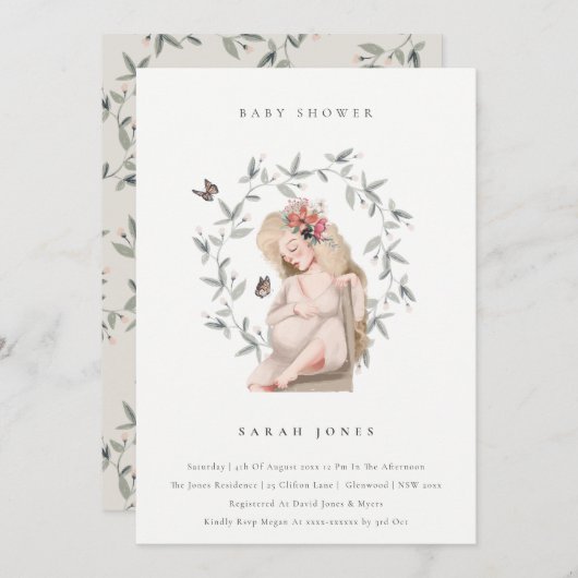 Elegant verwachttant Women Foliage Baby shower inv Bedankkaart (Voorkant / Achterkant)