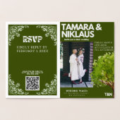 Elegant vet bos groen slavisch foto bruiloft folie kaarten (Binnen)