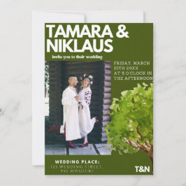 Elegant vet bos groen slavisch foto bruiloft kaart