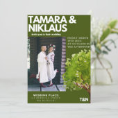 Elegant vet bos groen slavisch foto bruiloft kaart (Staand voorkant)