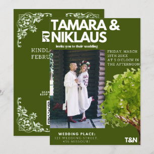 Elegant vet bos groen slavisch foto bruiloft kaart