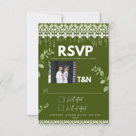 Elegant vet bos groen slavisch foto bruiloft RSVP kaartje