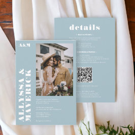 Elegant Vet eenvoudig wit ijsblauw foto bruiloft Kaart