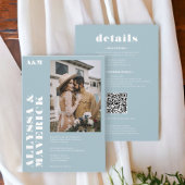 Elegant Vet eenvoudig wit ijsblauw foto bruiloft Kaart