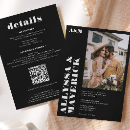 Elegant Vet eenvoudig wit zwart foto bruiloft Kaart