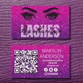 Elegant vet glitter Ombre Lash Tech QR-code Visitekaartje