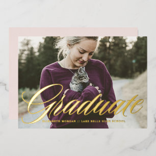 Elegant vet kalligrafie foto Afstuderen goud Folie Uitnodiging