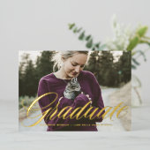 Elegant vet kalligrafie foto Afstuderen goud Folie Uitnodiging (Staand Voorkant)