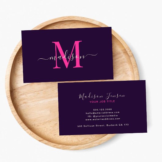 Elegant vet monogram roze typografie vrouwelijk visitekaartje