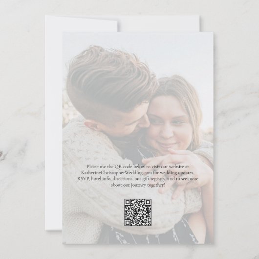 Elegant vet script foto zwart wit bruiloft save the date (Achterkant)