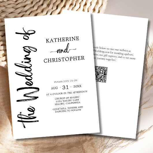 Elegant vet script zwart wit formele bruiloft kaart