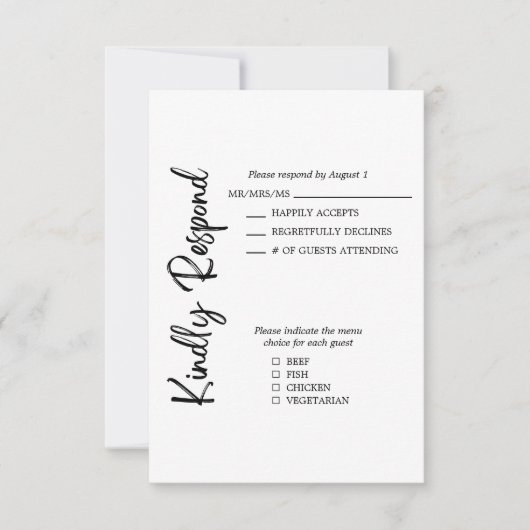 Elegant vet script zwart wit formele bruiloft RSVP kaartje (Voorkant)