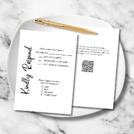 Elegant vet script zwart wit formele bruiloft RSVP kaartje