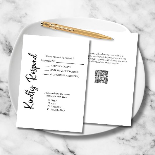 Elegant vet script zwart wit formele bruiloft RSVP kaartje