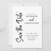 Elegant vet script zwart wit formele bruiloft save the date (Voorkant)