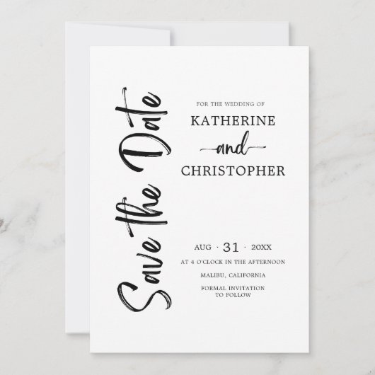 Elegant vet script zwart wit formele bruiloft save the date (Voorkant)