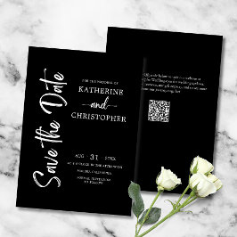Elegant vet script zwart wit formele bruiloft save the date