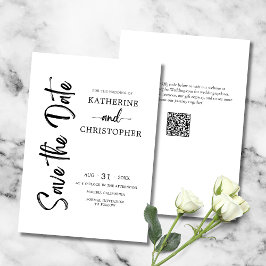 Elegant vet script zwart wit formele bruiloft save the date