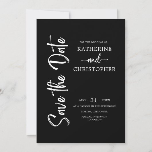 Elegant vet script zwart wit formele bruiloft save the date (Voorkant)