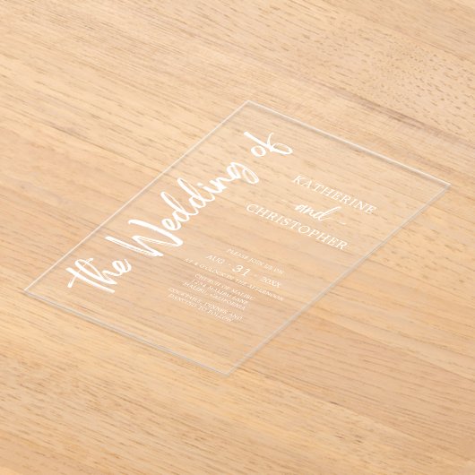 Elegant vet wit script bruiloft duidelijk acryl uitnodigingen (Laagn)