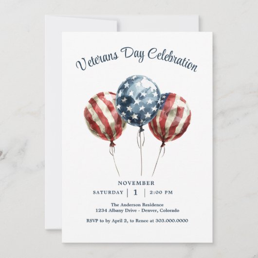 Elegant Veterans Day Party Kaart (Voorkant)