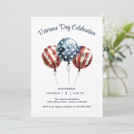 Elegant Veterans Day Party Kaart (Staand voorkant)