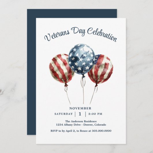 Elegant Veterans Day Party Kaart (Voorkant / Achterkant)