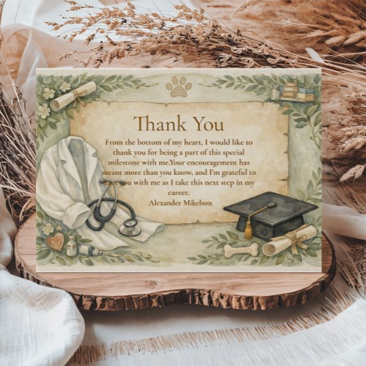 Elegant Veterinary White Coat Graduation Party Bedankkaart