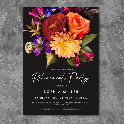 Elegant Vibrant Floral Retirement Party Kaart