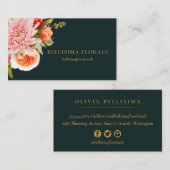 Elegant Vibrant Flowers on Dark Teal Visitekaartje (Voorkant / Achterkant)