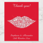ELEGANT VIBRANT RED SILVER KISSING DIAMOND WIJN ETIKET (Enkel label)