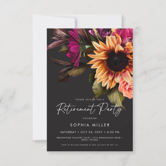 Elegant Vibrant Sunflower Floral Retirement Party Kaart (Voorkant)