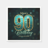 Elegant Vibrant Teal and Gold 90th Birthday Servet (Voorkant)
