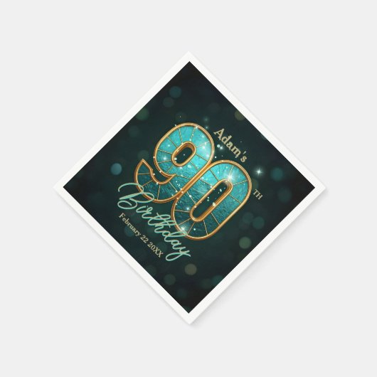 Elegant Vibrant Teal and Gold 90th Birthday Servet (Hoek)