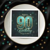 Elegant Vibrant Teal and Gold 90th Birthday Servet
