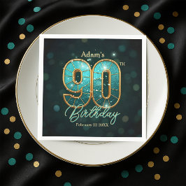 Elegant Vibrant Teal and Gold 90th Birthday Servet