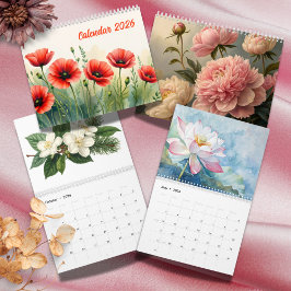 Elegant Vibrant  Watercolor Botanical 2026 Kalender