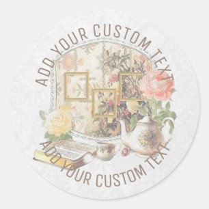 Elegant Victoriaans Antiek Tea House Custom Ronde Sticker