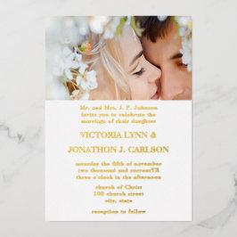 Elegant Victoriaans Ball Gold Photo Wedding Folie Uitnodiging