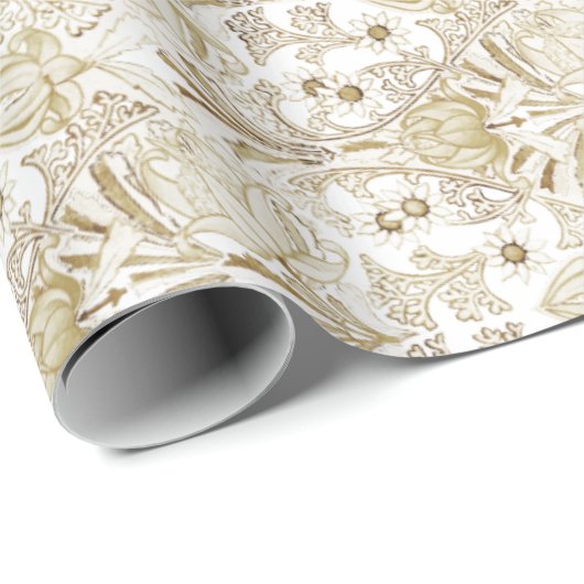 Elegant Victoriaans Beige Floral Pattern Cadeaupapier (Rol Hoek)