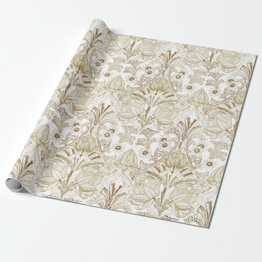 Elegant Victoriaans Beige Flowers Patroon Cadeaupapier (Uitgerold)