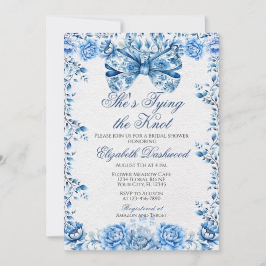 Elegant Victoriaans Blauw Bloemen Boog Vrijgezelle Kaart (Voorkant)